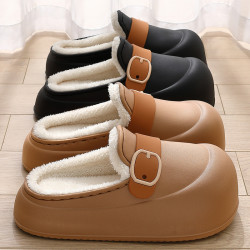 防水棉拖鞋女秋冬季外穿毛絨保暖eva厚底防滑女士半包頭棉拖