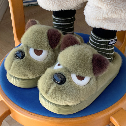 新款可愛卡通小狗造型毛毛棉拖鞋秋冬情侶居家保暖防滑毛絨棉鞋