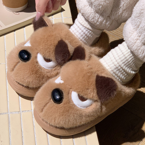 新款可愛卡通小狗造型毛毛棉拖鞋秋冬情侶居家保暖防滑毛絨棉鞋