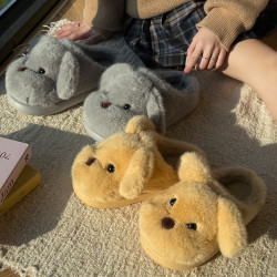 可愛小狗棉拖鞋女款冬天毛毛絨室內情侶家居防滑保暖厚底棉拖男士