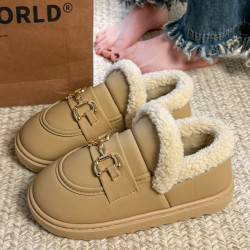 包跟棉拖鞋女款冬季一腳蹬平底豆豆鞋月子加絨保暖棉鞋孕婦樂福鞋