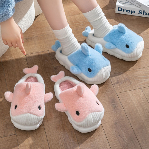可愛鯨魚兒童棉拖鞋女童冬季室內加絨保暖厚底防滑親子毛毛拖鞋男 可愛鯨魚兒童棉拖鞋女童冬季室內加絨保暖厚底防滑親子毛毛拖鞋男