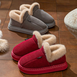 新款聚溫保暖燈芯絨毛絨棉拖鞋冬季舒適防滑踩屎感厚底居家棉鞋