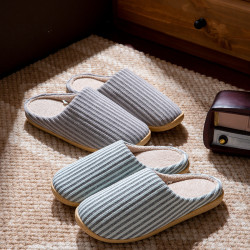 日式靜音布藝拖鞋男室內家居防滑四季家用防臭軟底棉拖鞋女秋冬季