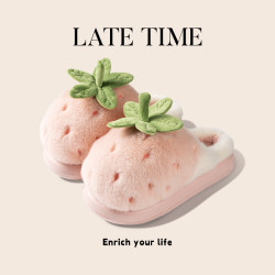 latetime可愛草莓棉拖鞋女款冬季2025新款室內家居保暖毛毛月子鞋