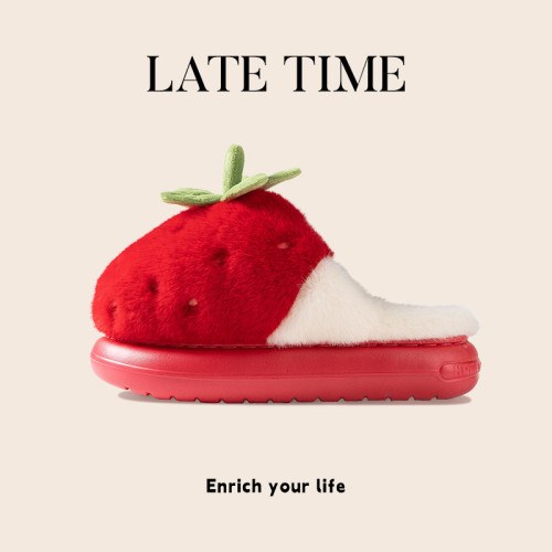 latetime可愛草莓棉拖鞋女款冬季2025新款室內家居保暖毛毛月子鞋 latetime可愛草莓棉拖鞋女款冬季2025新款室內家居保暖毛毛月子鞋