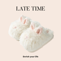 latetime可愛兔子棉拖鞋女秋冬2025新款室內家居保暖月子毛毛拖鞋