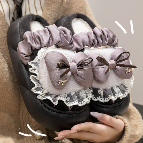 蝴蝶結棉拖鞋女款秋冬季外穿加絨保暖室內家居防滑毛毛拖棉拖女款 蝴蝶結棉拖鞋女款秋冬季外穿加絨保暖室內家居防滑毛毛拖棉拖女款