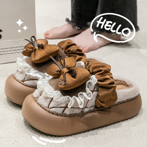 蝴蝶結棉拖鞋女款秋冬季外穿加絨保暖室內家居防滑毛毛拖棉拖女款 蝴蝶結棉拖鞋女款秋冬季外穿加絨保暖室內家居防滑毛毛拖棉拖女款
