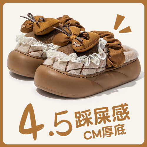 蝴蝶結棉拖鞋女款秋冬季外穿加絨保暖室內家居防滑毛毛拖棉拖女款 蝴蝶結棉拖鞋女款秋冬季外穿加絨保暖室內家居防滑毛毛拖棉拖女款