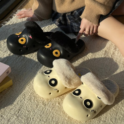 可愛軟萌大眼睛棉拖鞋女款2025冬季室內家居毛拖厚底保暖防水棉套