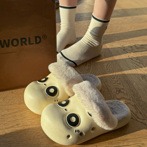 可愛軟萌大眼睛棉拖鞋女款2025冬季室內家居毛拖厚底保暖防水棉套