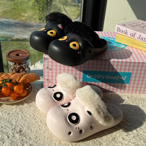 可愛軟萌大眼睛棉拖鞋女款2025冬季室內家居毛拖厚底保暖防水棉套