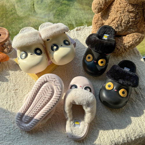 可愛軟萌大眼睛棉拖鞋女款2025冬季室內家居毛拖厚底保暖防水棉套