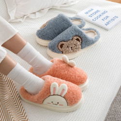 可愛毛毛拖鞋女秋冬季室內居家防滑情侶家用保暖加絨厚底棉拖鞋男