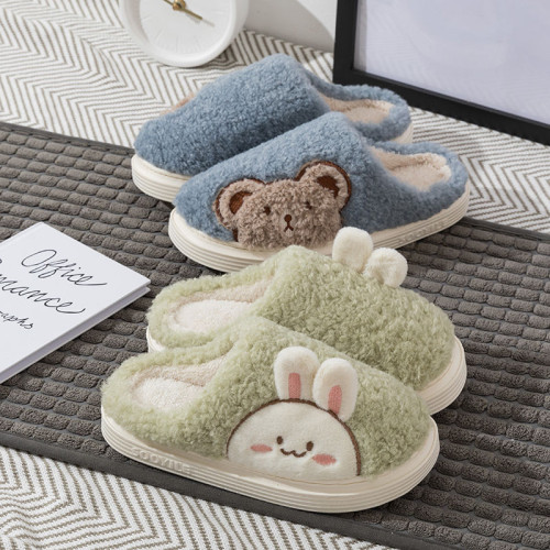 可愛毛毛拖鞋女秋冬季室內居家防滑情侶家用保暖加絨厚底棉拖鞋男