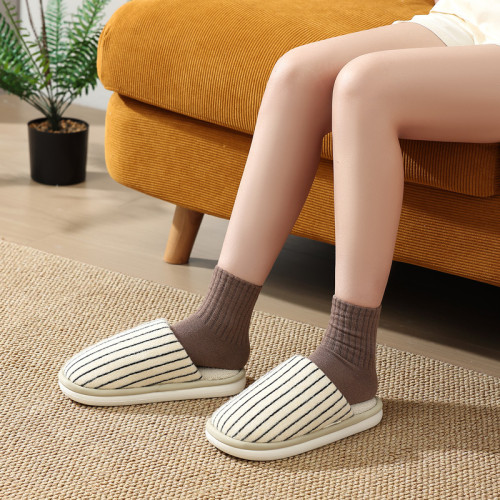 條紋棉拖鞋女秋冬季家居室內毛絨保暖情侶家用軟底防滑棉拖男 條紋棉拖鞋女秋冬季家居室內毛絨保暖情侶家用軟底防滑棉拖男