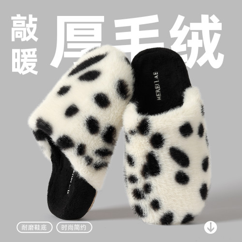 大黑點棉拖鞋女士2025新款室內家居厚底防滑加絨保暖棉拖男款