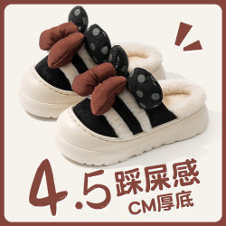 可愛蝴蝶結棉拖鞋女款外穿2025秋冬新款居家防滑加絨厚底毛毛棉鞋