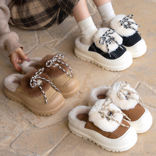 新款冬款厚底毛絨棉拖鞋女可愛系帶保暖加絨防滑外穿居家情侶棉鞋 新款冬款厚底毛絨棉拖鞋女可愛系帶保暖加絨防滑外穿居家情侶棉鞋