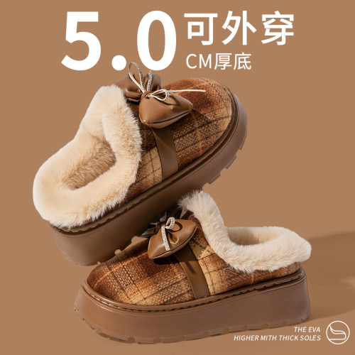 蝴蝶結棉拖鞋女時尚外穿5新冬季室內家居厚底保暖半包跟棉拖 蝴蝶結棉拖鞋女時尚外穿5新冬季室內家居厚底保暖半包跟棉拖