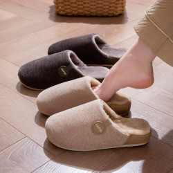 日式厚底棉拖鞋女款秋冬季家居室內防滑保暖毛毛絨勃肯拖鞋男冬天