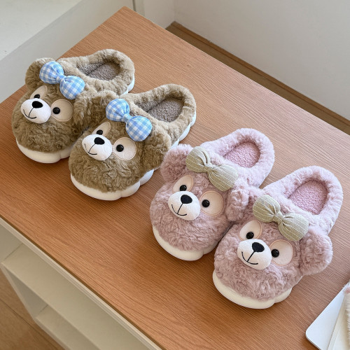 女士蝴蝶結小熊棉拖鞋秋冬季居家毛絨軟底臥室防滑保暖棉拖女 女士蝴蝶結小熊棉拖鞋秋冬季居家毛絨軟底臥室防滑保暖棉拖女
