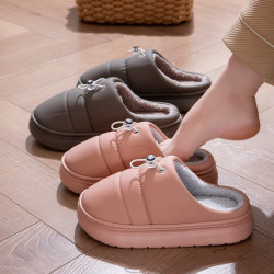 羽絨防水棉拖鞋男秋冬季2025新款室內家居厚底家用防滑保暖棉拖女