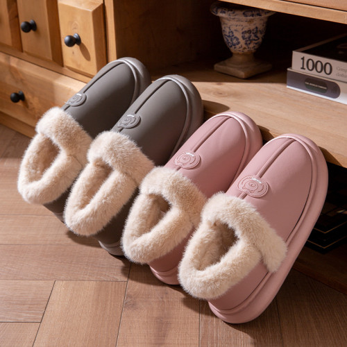 PU防水棉鞋女士冬季家用室內厚底加絨中老年保暖外穿包跟棉拖鞋男 PU防水棉鞋女士冬季家用室內厚底加絨中老年保暖外穿包跟棉拖鞋男