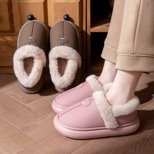 PU防水棉鞋女士冬季家用室內厚底加絨中老年保暖外穿包跟棉拖鞋男 PU防水棉鞋女士冬季家用室內厚底加絨中老年保暖外穿包跟棉拖鞋男