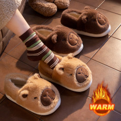 卡皮巴拉親子棉拖鞋女秋冬季包跟2025新款室內防滑保暖厚底棉鞋男
