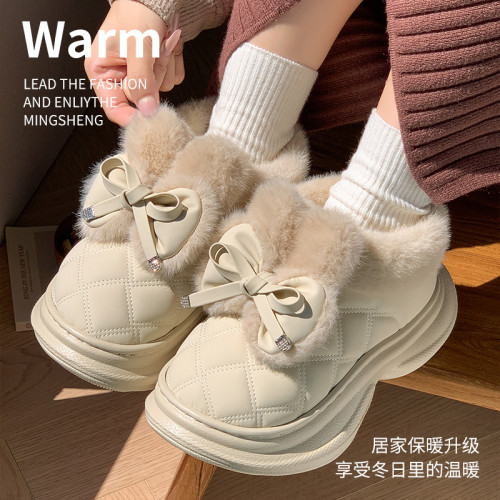 冬季厚毛絨棉鞋蝴蝶結裝飾保暖加絨厚底居家鞋 冬季厚毛絨棉鞋蝴蝶結裝飾保暖加絨厚底居家鞋