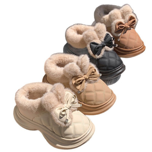 冬季厚毛絨棉鞋蝴蝶結裝飾保暖加絨厚底居家鞋 冬季厚毛絨棉鞋蝴蝶結裝飾保暖加絨厚底居家鞋