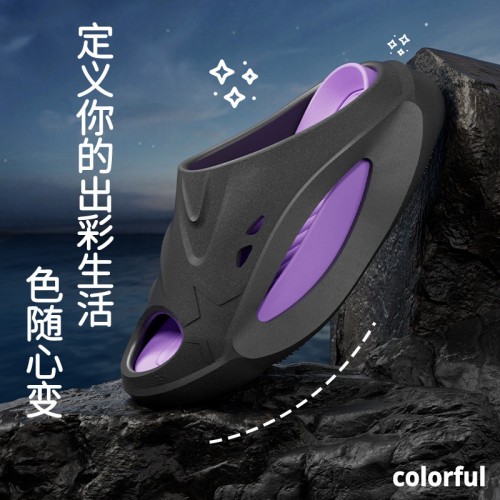 2025新款時尚男款拖鞋潮流外穿厚底防滑雙色拼接款涼拖鞋女