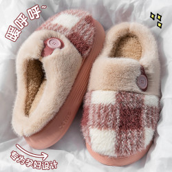 踩屎感棉拖鞋女士秋冬季2025新款室內家居防滑厚底保暖毛絨月子鞋