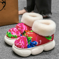 踩屎感棉拖鞋女款秋冬季2025新款防滑保暖東北加絨厚底大花靴女款