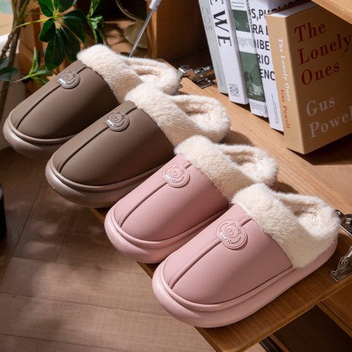 棉拖鞋女士秋冬季防水PU皮情侶室內家用防滑加厚底保暖毛絨拖鞋男 棉拖鞋女士秋冬季防水PU皮情侶室內家用防滑加厚底保暖毛絨拖鞋男