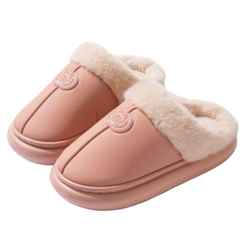 棉拖鞋女士秋冬季防水PU皮情侶室內家用防滑加厚底保暖毛絨拖鞋男 棉拖鞋女士秋冬季防水PU皮情侶室內家用防滑加厚底保暖毛絨拖鞋男