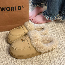 防水棉拖鞋女秋冬新款外穿時尚百搭室內家居厚底保暖加絨毛毛拖鞋