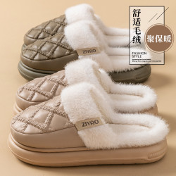 秋冬女士防水保暖防滑棉拖鞋柔軟居家情侶拖鞋毛絨厚底防寒棉鞋男