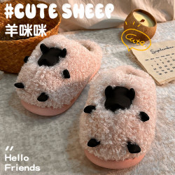 可愛小羊棉拖鞋女款秋冬季外穿2025新款時尚網紅卡通毛毛棉拖女冬