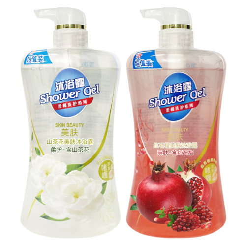大容量1L家庭裝紅石榴山茶花沐浴露畱香嫩膚美肌排濁啫喱清潔細潤