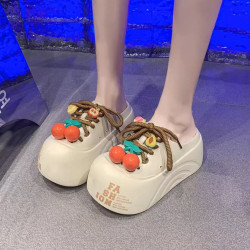 2025新款櫻桃少女包頭拖時尚潮流網紅洞洞鞋厚底增高小個子半拖鞋