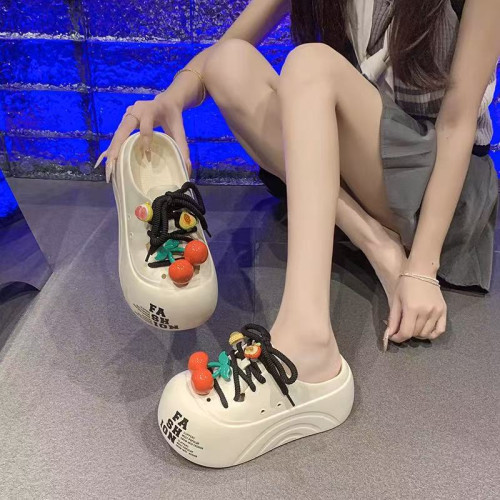 2025新款櫻桃少女包頭拖時尚潮流網紅洞洞鞋厚底增高小個子半拖鞋 2025新款櫻桃少女包頭拖時尚潮流網紅洞洞鞋厚底增高小個子半拖鞋