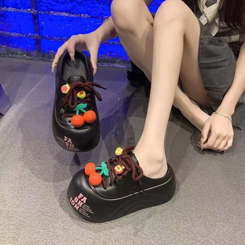 2025新款櫻桃少女包頭拖時尚潮流網紅洞洞鞋厚底增高小個子半拖鞋 2025新款櫻桃少女包頭拖時尚潮流網紅洞洞鞋厚底增高小個子半拖鞋