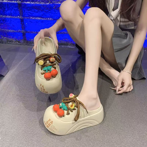 2025新款櫻桃少女包頭拖時尚潮流網紅洞洞鞋厚底增高小個子半拖鞋 2025新款櫻桃少女包頭拖時尚潮流網紅洞洞鞋厚底增高小個子半拖鞋