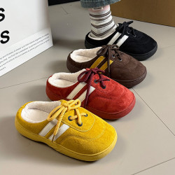 2025年新款棉拖鞋女秋冬季外穿ins網紅系帶暖絨家居防滑厚底拖鞋