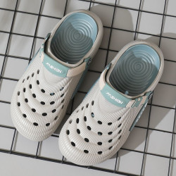 夏季新男士洞洞鞋潮流百搭厚底軟底空氣迴彈感兩用沙灘包頭拖鞋