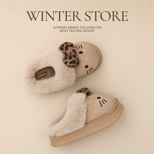 KT貓厚底勃肯棉拖鞋女款冬季外穿毛絨保暖家居室內防滑棉拖女