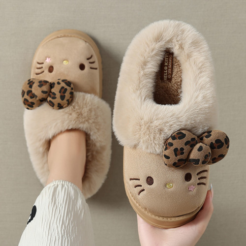 KT貓厚底勃肯棉拖鞋女款冬季外穿毛絨保暖家居室內防滑棉拖女